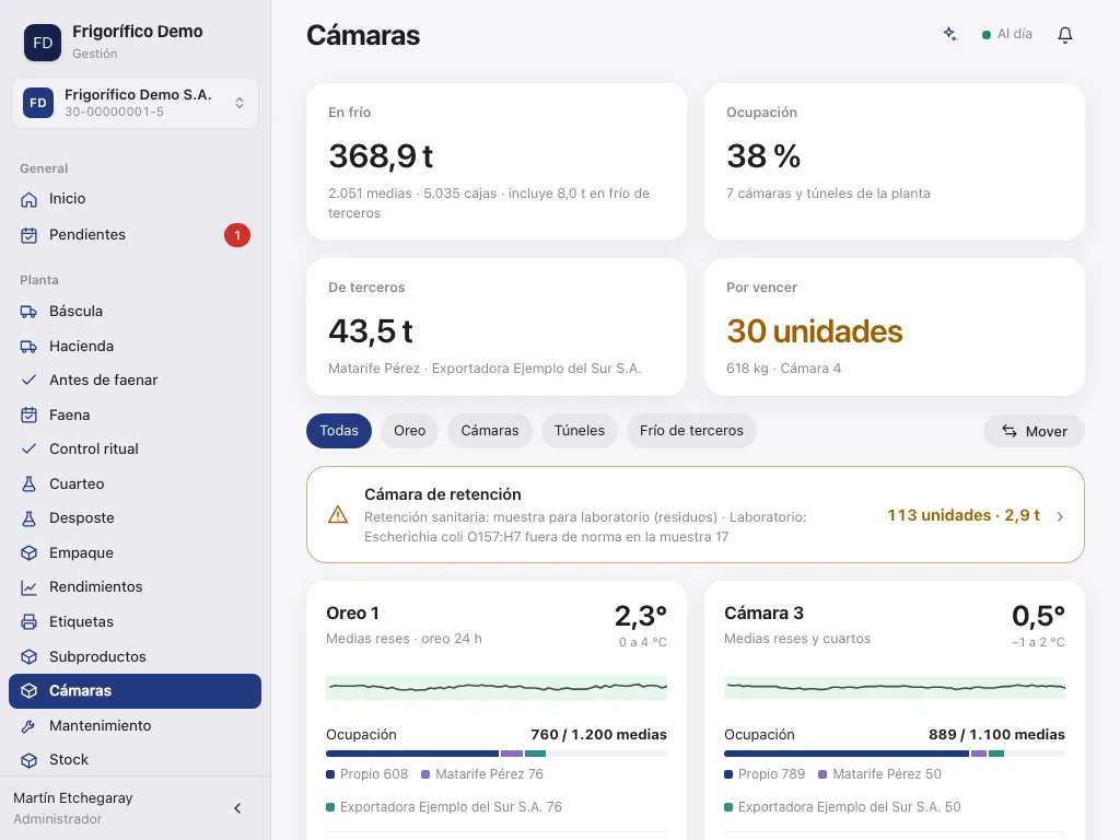 El sistema en una tablet: las cámaras y túneles con su ocupación y de quién es la mercadería.